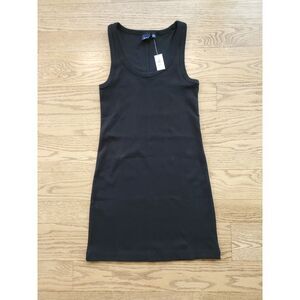 GAP Womens M Petite Ribbed Tank Dress Black Sleeveless Minimalism Basic New